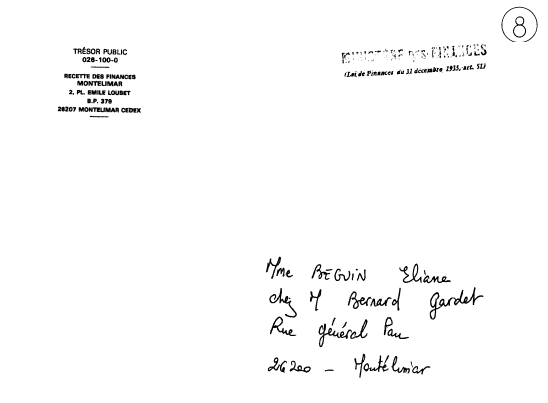 08 avril 1994 - Reois une enveloppe du Trsor Public - Recette Finances - 