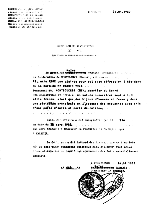 VOL n 1 du 12 Mars 82 -   ma Villa  Montboucher-sur-Jabron - Rcpic du 24 avril 1982 -
